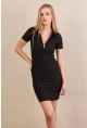 Kadın Siyah Polo Yaka Fermuarlı Mini Elbise MOD1994
