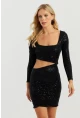 Kadın Siyah Pullu Mini Elbise KED146