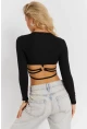 Kadın Siyah Sırt Detaylı Crop Bluz CG365