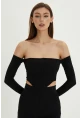 Kadın Siyah Sırt Fermuarlı Crop Bluz B518