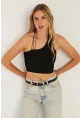 Kadın Siyah Sırtı Açık Crop Bluz CG345
