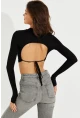 Kadın Siyah Sırtı Açık Crop Bluz LPP1232