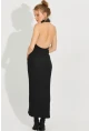 Kadın Siyah Sırtı Açık Kolsuz Kaşkorse Maxi Elbise EY2589