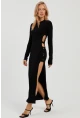 Kadın Siyah Sırtı Açık Yırtmaçlı Maxi Elbise YEL87