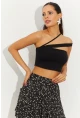 Kadın Siyah Sırtı Çapraz Crop Bluz B2550