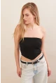 Kadın Siyah Straplez Triko Crop Bluz ZH049