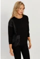 Kadın Siyah Suni Deri Cepli Sweatshirt ST829