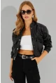 Kadın Siyah Suni Deri Kısa Bomber Ceket LST57