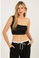Kadın Siyah Tek Omuz Crop Bluz CG338