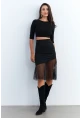 Kadın Siyah Tül Detaylı Etek EY2956