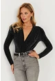 Kadın Siyah Vatkalı Kruvaze Çıtçıtlı Bodysuit GÇ151