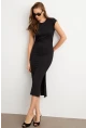Kadın Siyah Yanları Büzgülü Midi Elbise MK35