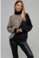 Kadın Siyah Yarım Balıkçı Bloklu Leopar Sweatshirt Yİ1991