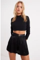 Kadın Siyah Yarım Balıkçı Crop Bluz CG113