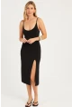 Kadın Siyah Yırtmaçlı Midi Elbise  MON1047