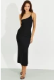 Kadın Siyah Zincir Detaylı Tek Omuz Midi Elbise RMZ21065