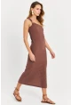 Kadın Sütlü Kahve Omuz Aksesuarlı Kolsuz Midi Elbise MOD2400