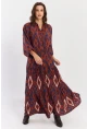 Kadın Taba Desenli Volanlı Maxi Dokuma Elbise ALO339