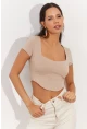 Kadın Taş Kare Yaka Crop Bluz RX420