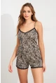 Kadın Taş-Siyah Dantel Detaylı Leopar Pijama Takımı SAN102