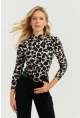 Kadın Taş-Siyah Leopar Desenli Bluz AYD267