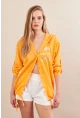 Kadın Turuncu Baskılı Kapüşonlu Gömlek MPC308