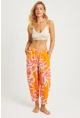 Kadın Turuncu Desenli Keten Şalvar Pantolon K1253