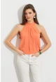 Kadın Turuncu Halter Yaka Desenli Bluz LPP1273
