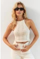 Kadın Vanilya Ayarlanabilir Boyunlu Triko Bluz MP20147