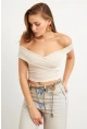 Kadın Vanilya Madonna Yaka Crop Bluz VA101