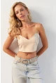 Kadın Vanilya Sırtı Gipeli Crop Bluz NH24754