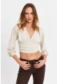 Kadın Vanilya V Yaka Büzgülü Crop Bluz SB309-90
