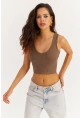 Kadın Vizon V Yaka Crop Bluz LPP1210