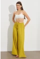 Kadın Yağ Yeşili Beli Lastikli Bürümcük Pantolon ROP105