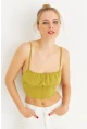 Kadın Yağ Yeşili Crop Bluz ZH259