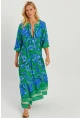 Kadın Yeşil Çiçekli Salaş Maxi Elbise Q989