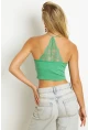 Kadın Yeşil Dantel Detaylı Crop Bluz RK13