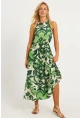 Kadın Yeşil Desenli Midi Elbise YZ1107