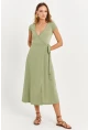 Kadın Yeşil Kruvaze Midi Elbise EY2785
