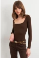 Kadın Acı-Kahve Kayık Yaka Basic Body CY352