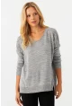 Kadın Açık Gri V Yaka Taşlı İnce Triko Bluz YİL002