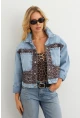 Kadın Açık-Mavi Bloklu Leopar Denim Ceket KAM300