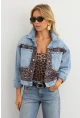 Kadın Açık-Mavi Bloklu Leopar Denim Ceket KAM300