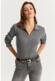 Kadın Antrasit Polo Yaka Kaşkorse Bluz LON3006