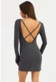 Kadın Antrasit Sırt Dekolteli Mini Elbise HOR36