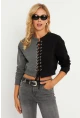 Kadın Antrasit-Siyah Kuşgözlü Kısa Sweatshirt TF02