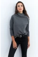 Kadın Antrasit Yakası Fermuarlı Sweatshirt TF11