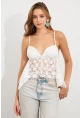 Kadın Beyaz Askılı Dantel Crop Bluz MTK13458