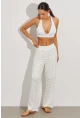 Kadın Beyaz Beli Lastikli Yarım Astarlı Brode Pantolon TW80018
