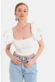 Kadın Beyaz Brode Crop Bluz TPG08